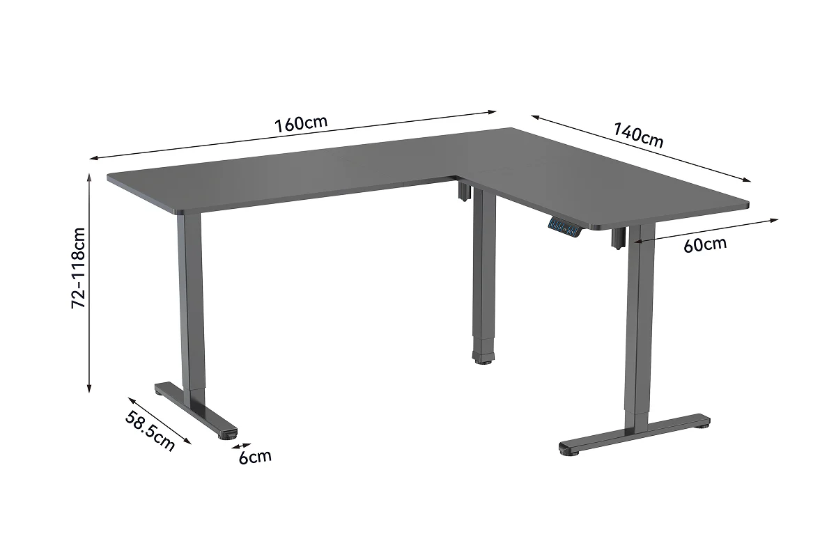 Ergolux Electric L-Shaped Dual-Motor Standing Desk Black - Image 9