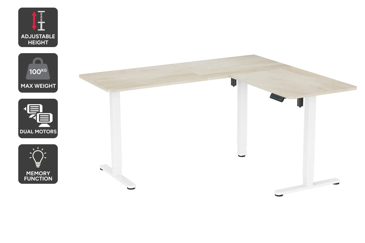 Ergolux Electric L-Shaped Dual-Motor Standing Desk Oak White