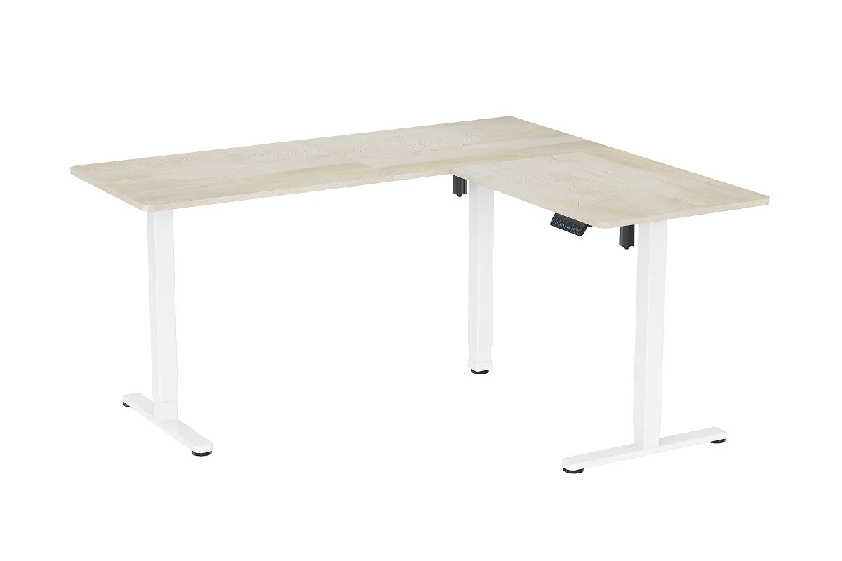 Ergolux Electric L-Shaped Dual-Motor Standing Desk Oak White - Image 2
