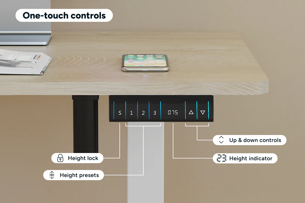 Ergolux Electric L-Shaped Dual-Motor Standing Desk Oak White - Image 6