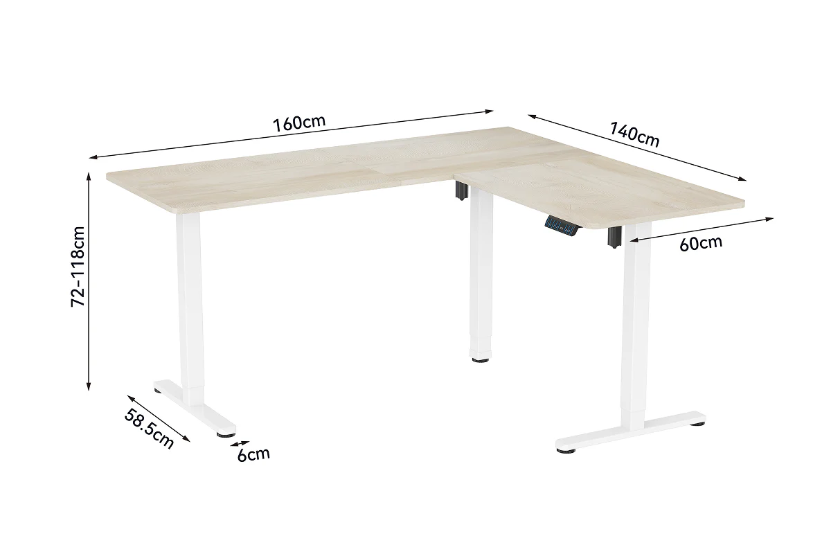 Ergolux Electric L-Shaped Dual-Motor Standing Desk Oak White - Image 9