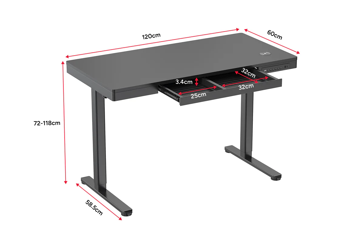Ergolux Electric Standing Desk with Drawer 120 x 60cm Black - Image 11