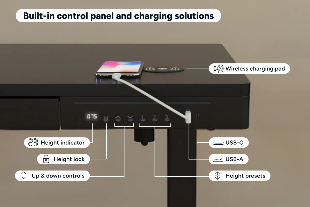 Ergolux Electric Standing Desk with Drawer 120 x 60cm Black - Image 5