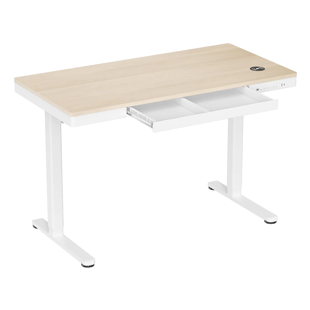 Ergolux Electric Standing Desk with Drawer 120 x 60cm Oak White - Image 2