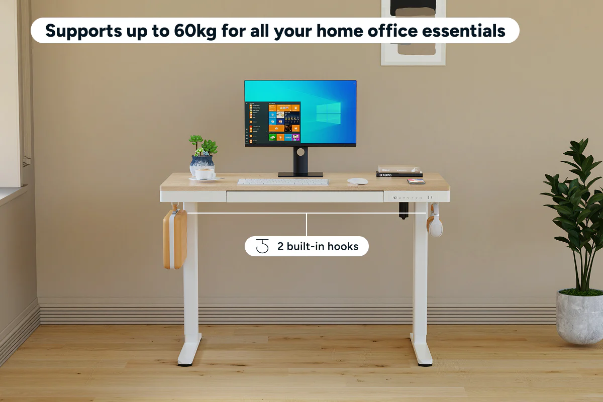 Ergolux Electric Standing Desk with Drawer 120 x 60cm Oak White - Image 7