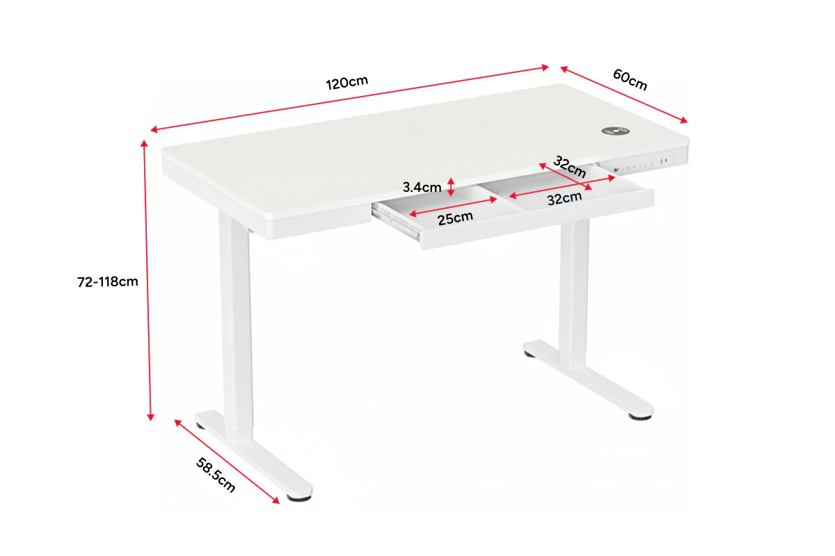 Ergolux Electric Standing Desk with Drawer 120 x 60cm White - Image 11