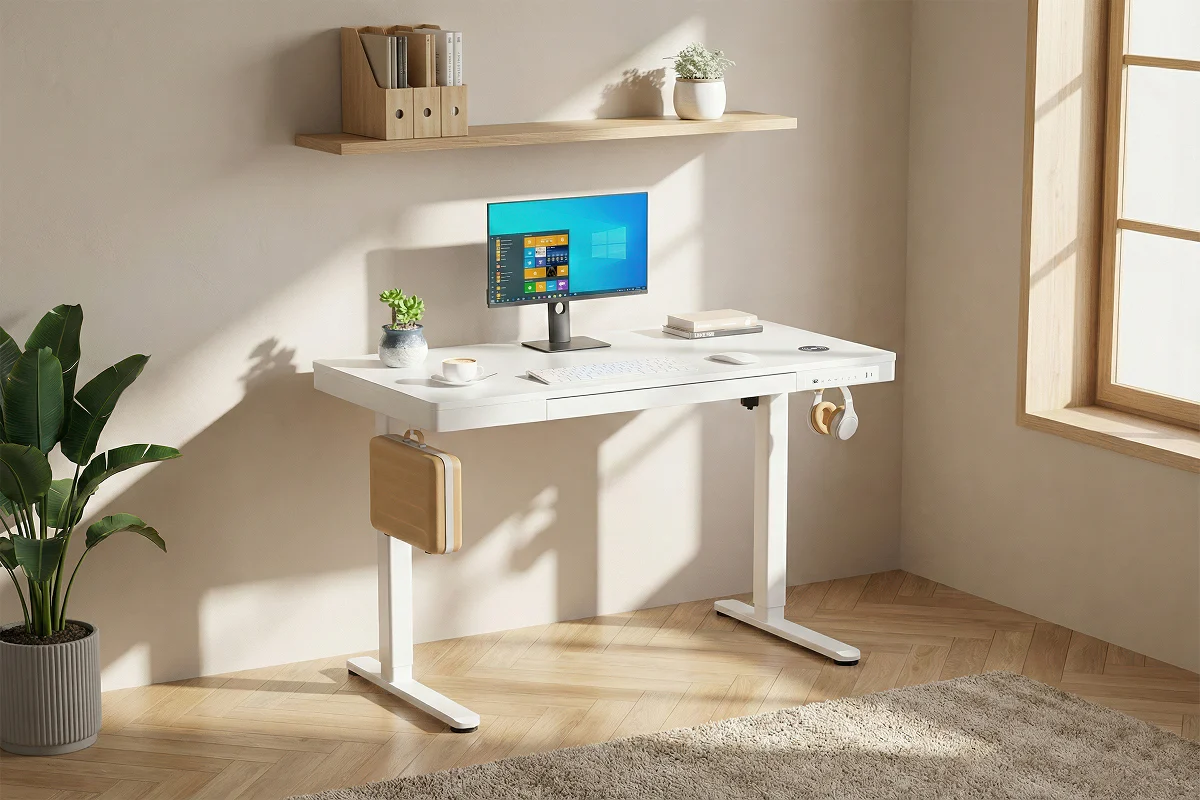 Ergolux Electric Standing Desk with Drawer 120 x 60cm White - Image 3