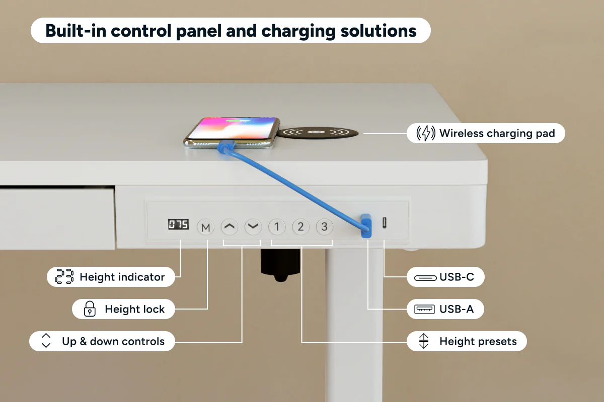 Ergolux Electric Standing Desk with Drawer 120 x 60cm White - Image 5
