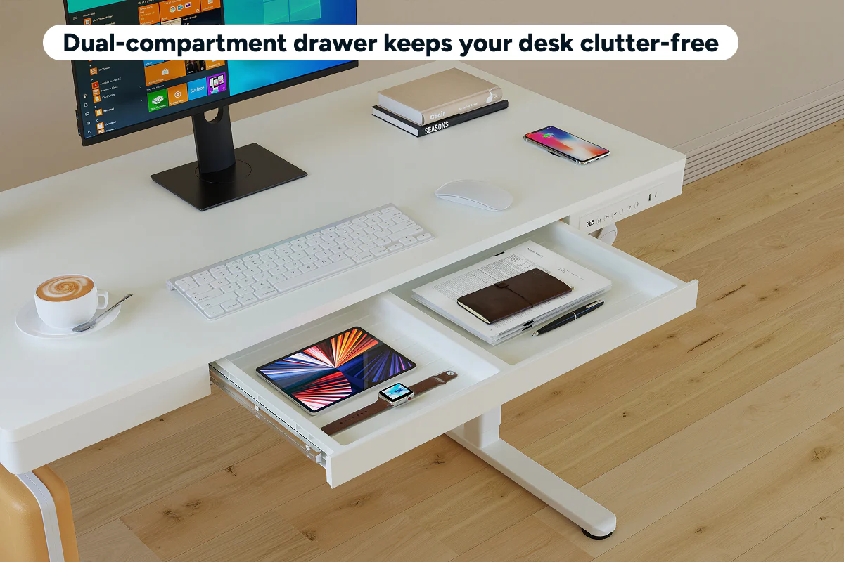 Ergolux Electric Standing Desk with Drawer 120 x 60cm White - Image 6