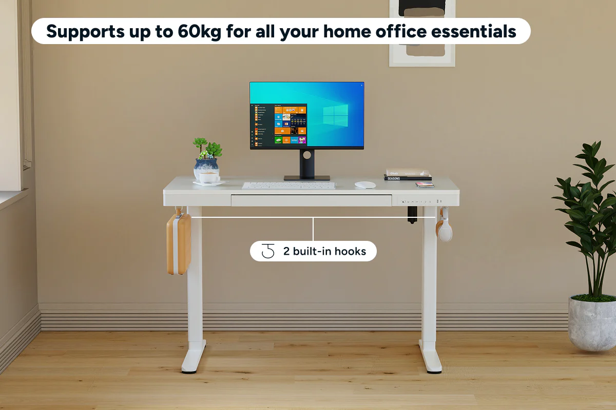 Ergolux Electric Standing Desk with Drawer 120 x 60cm White - Image 7