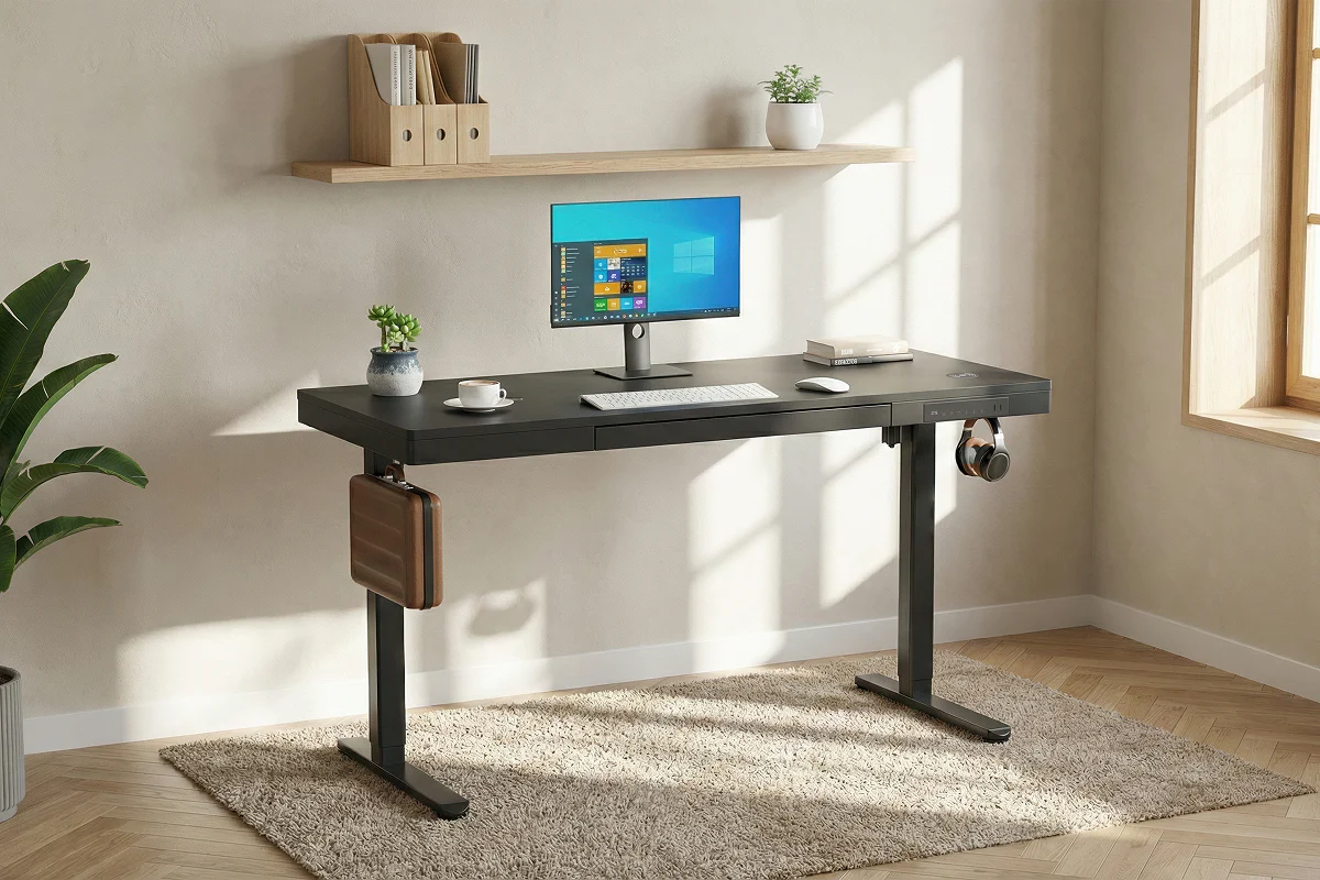 Ergolux Electric Standing Desk with Drawer 140 x 60cm Black - Image 3