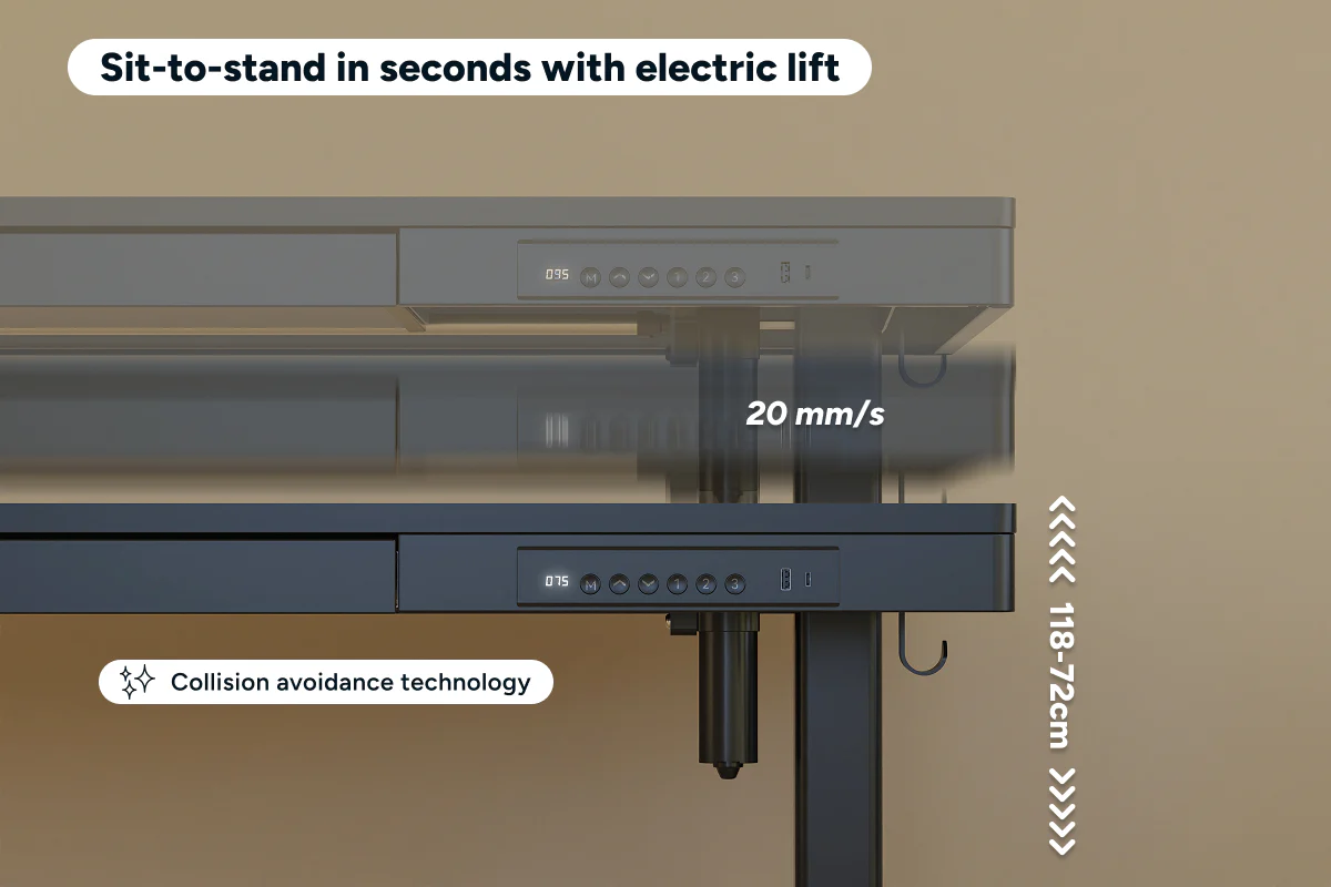 Ergolux Electric Standing Desk with Drawer 140 x 60cm Black - Image 4