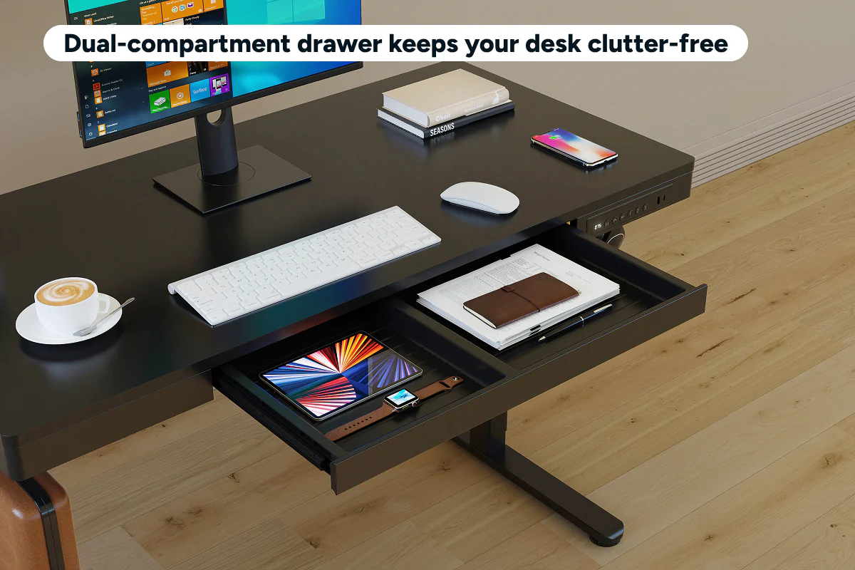 Ergolux Electric Standing Desk with Drawer 140 x 60cm Black - Image 6