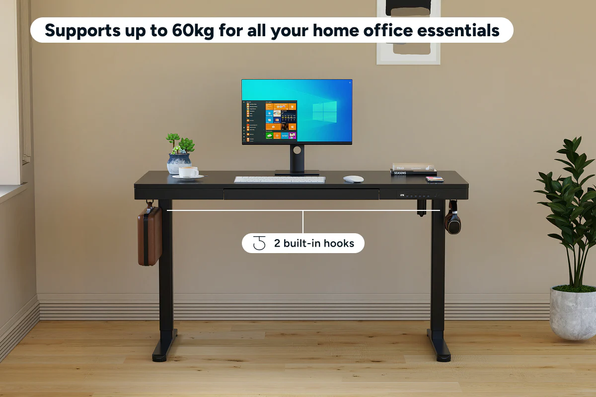 Ergolux Electric Standing Desk with Drawer 140 x 60cm Black - Image 7