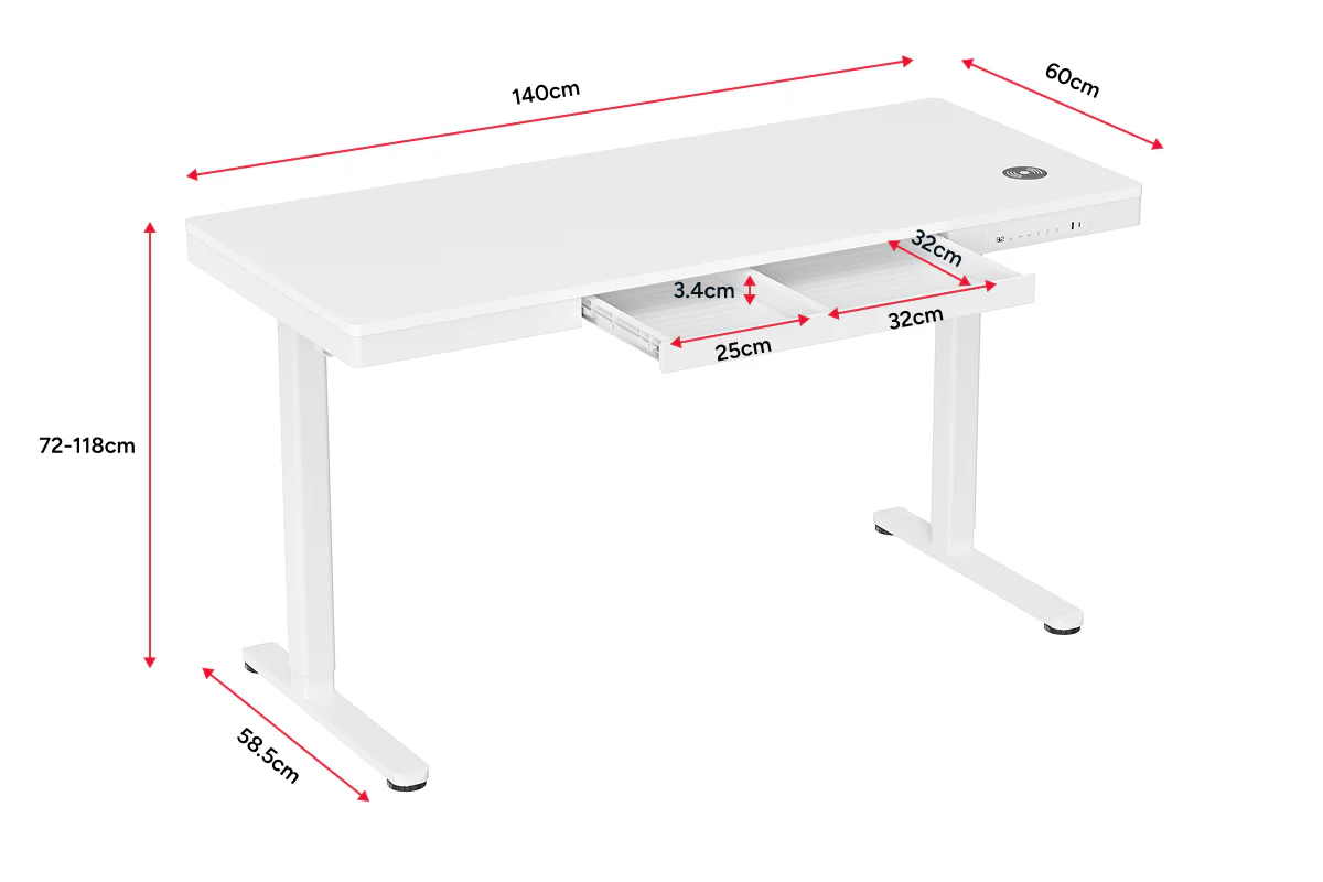 Ergolux Electric Standing Desk with Drawer 140 x 60cm White - Image 11