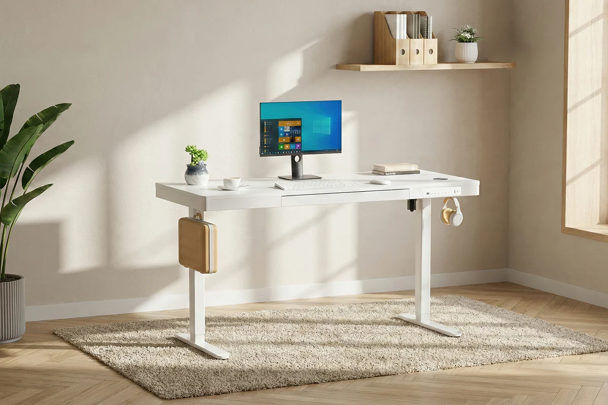 Ergolux Electric Standing Desk with Drawer 140 x 60cm White - Image 3