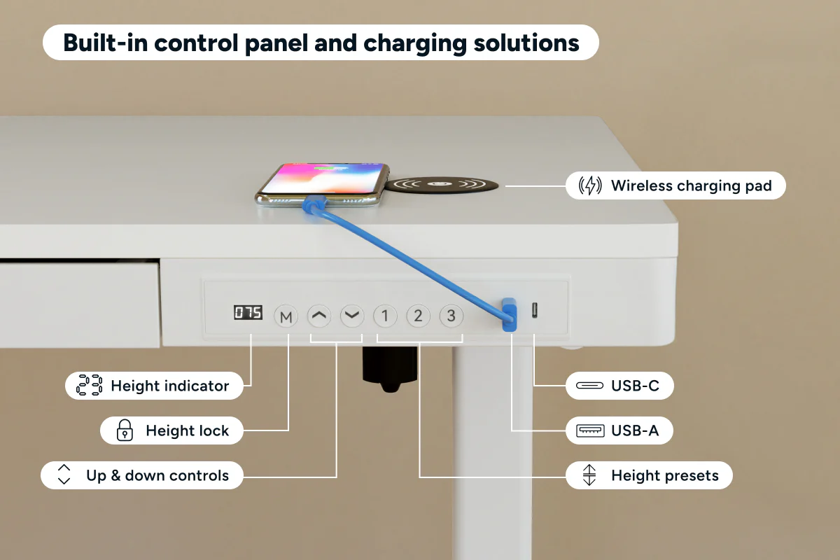 Ergolux Electric Standing Desk with Drawer 140 x 60cm White - Image 5