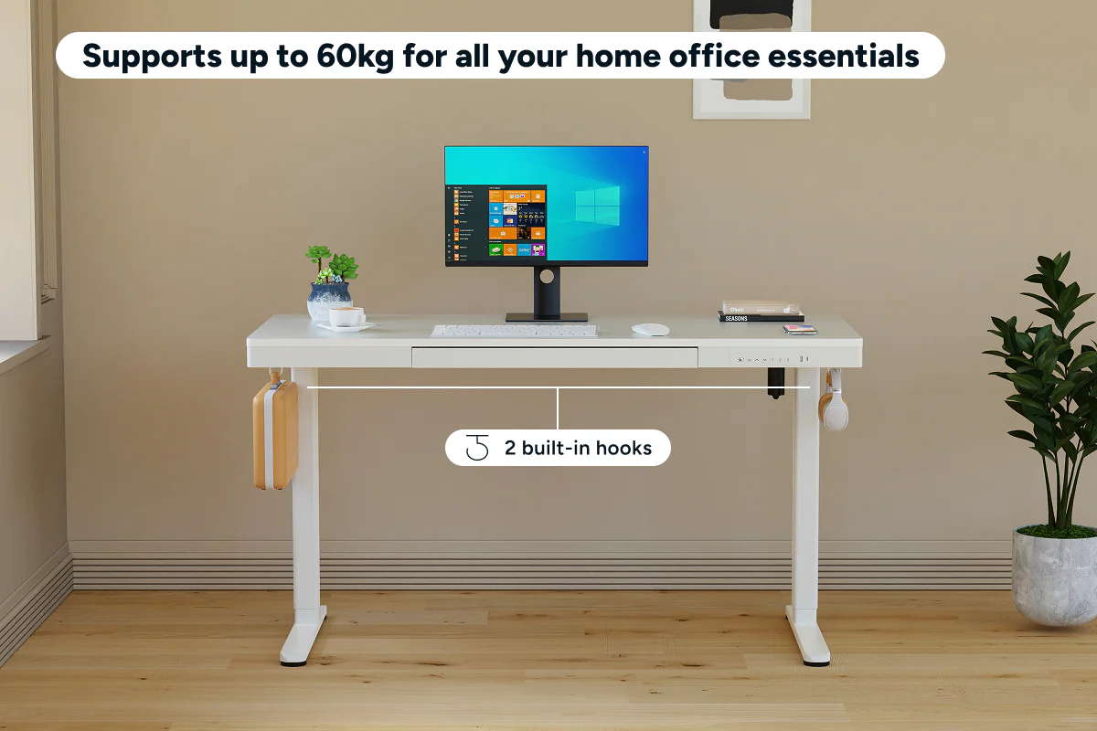 Ergolux Electric Standing Desk with Drawer 140 x 60cm White - Image 7