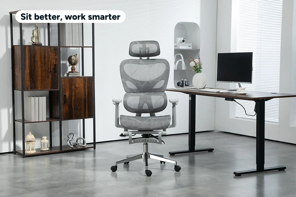 Ergolux EZ11 Ergonomic Office Chair with Adjustable Footrest - Grey - Image 3