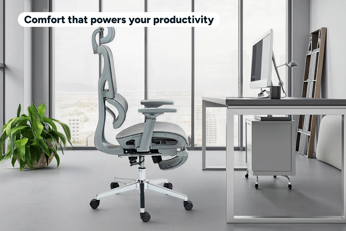 Ergolux EZ11 Ergonomic Office Chair with Adjustable Footrest - Grey - Image 4