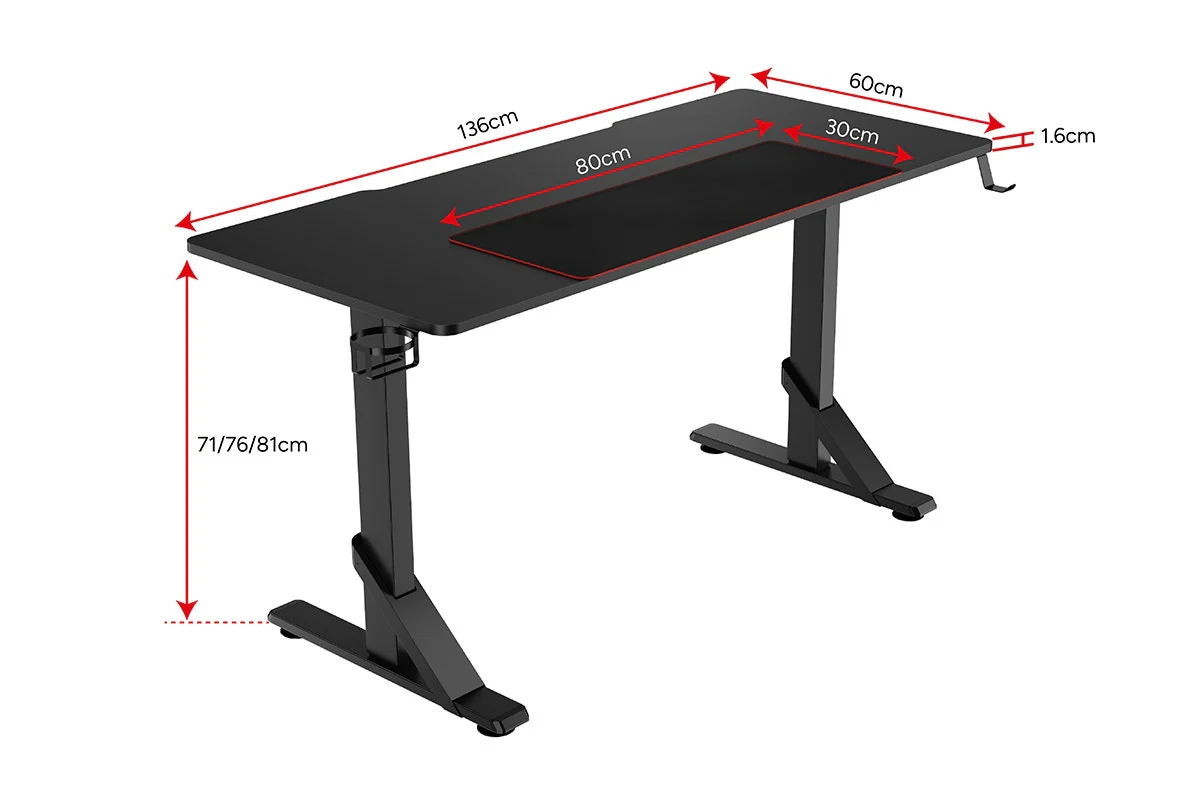 Ergolux Heavy Duty Adjustable Desk 136cm x 60cm in Black - Image 10