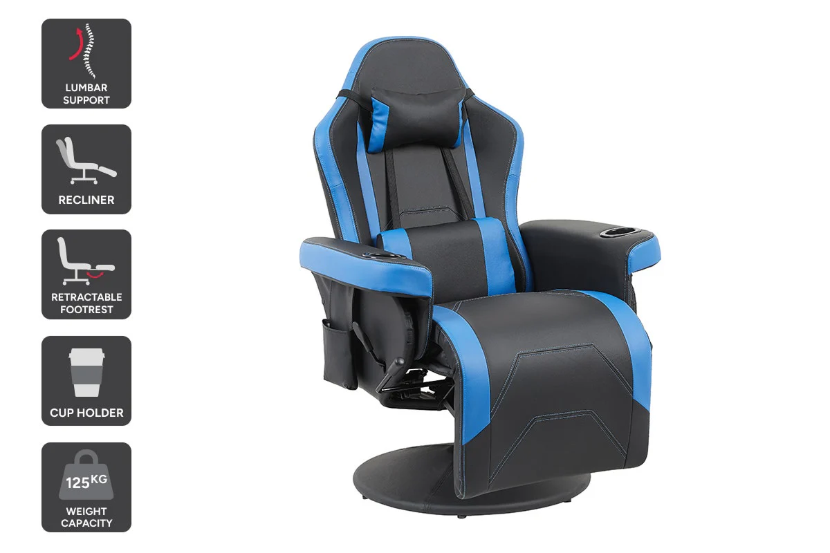 Ergolux Hotshot Recliner Gaming Office Chair Black Blue