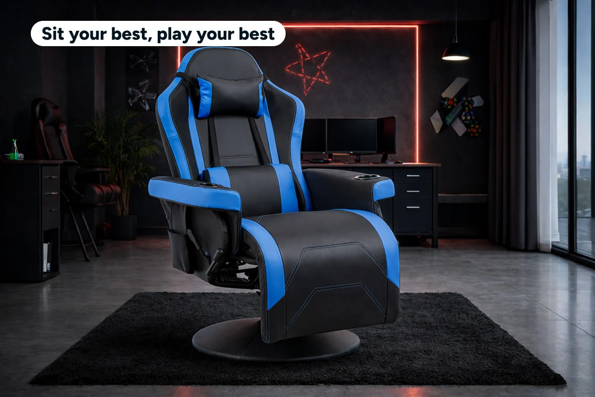 Ergolux Hotshot Recliner Gaming Office Chair Black Blue - Image 4