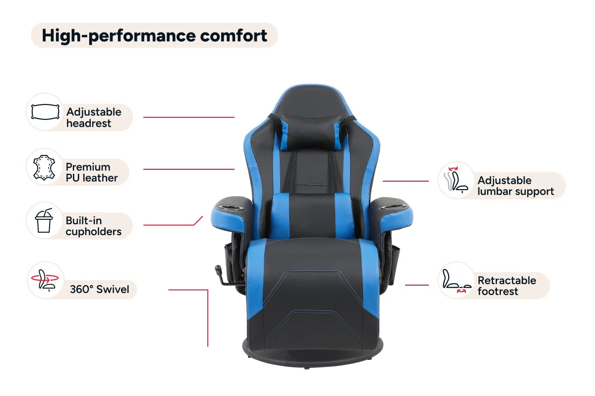 Ergolux Hotshot Recliner Gaming Office Chair Black Blue - Image 5