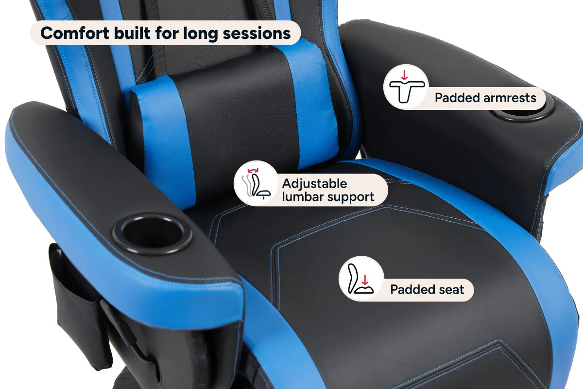 Ergolux Hotshot Recliner Gaming Office Chair Black Blue - Image 6