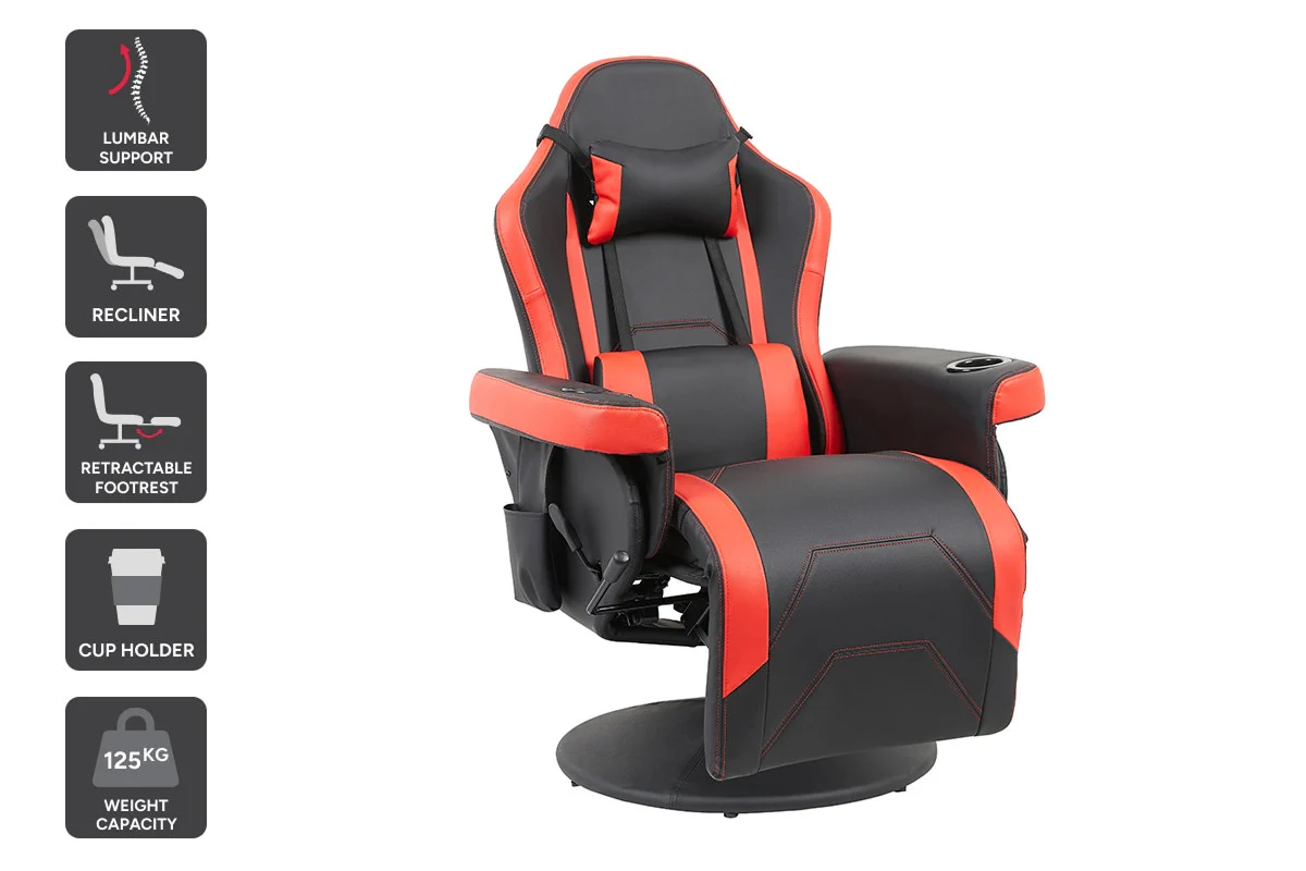 Ergolux Hotshot Recliner Gaming Office Chair Black Red