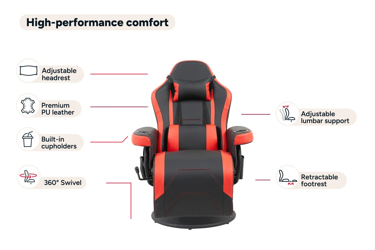 Ergolux Hotshot Recliner Gaming Office Chair Black Red - Image 5