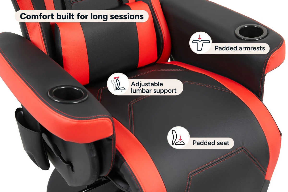 Ergolux Hotshot Recliner Gaming Office Chair Black Red - Image 6