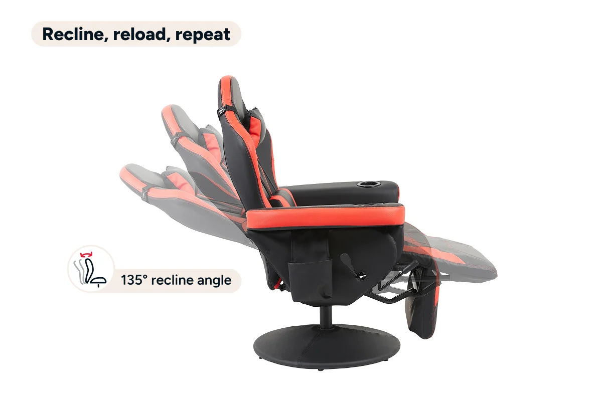Ergolux Hotshot Recliner Gaming Office Chair Black Red - Image 8