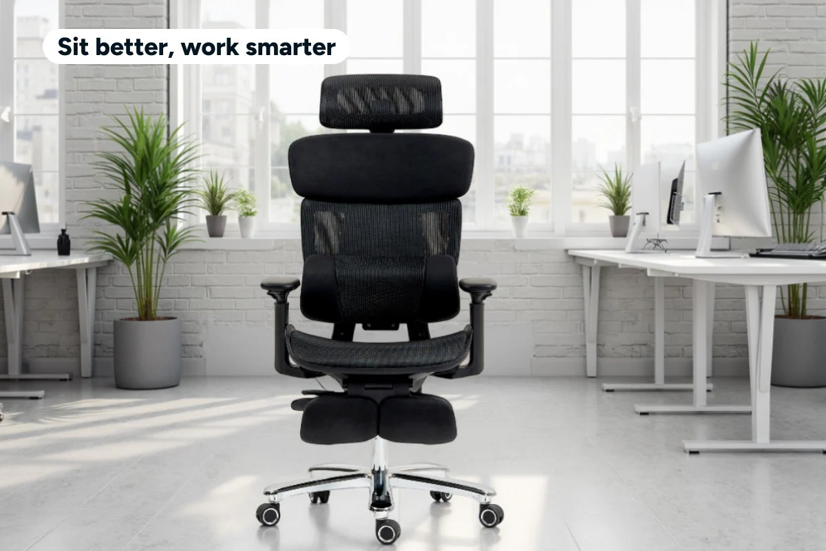 Ergolux Pro Max Ergonomic Mesh Office Chair with Footrest Black - Image 3