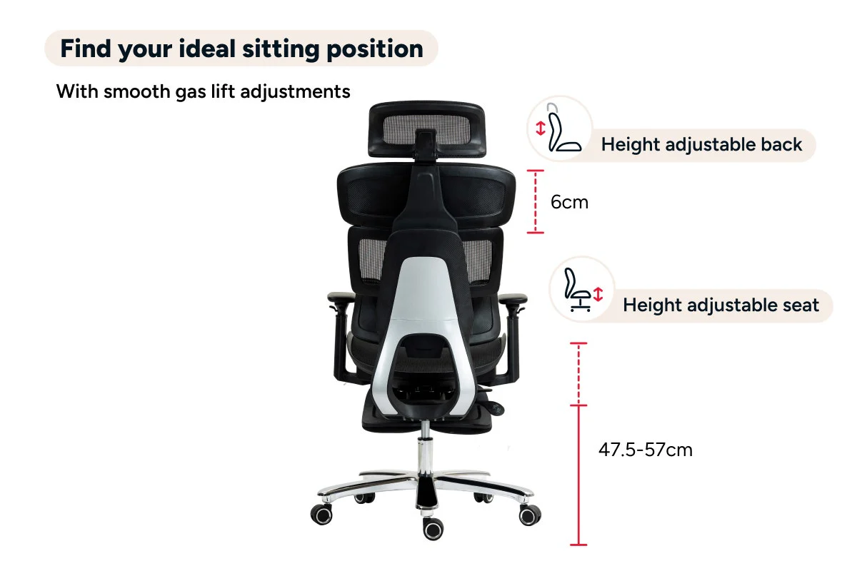 Ergolux Pro Max Ergonomic Mesh Office Chair with Footrest Black - Image 8