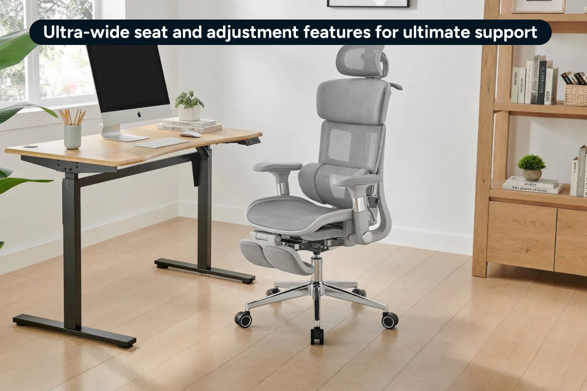 Ergolux Pro Max Ergonomic Mesh Office Chair with Footrest Grey - Image 3