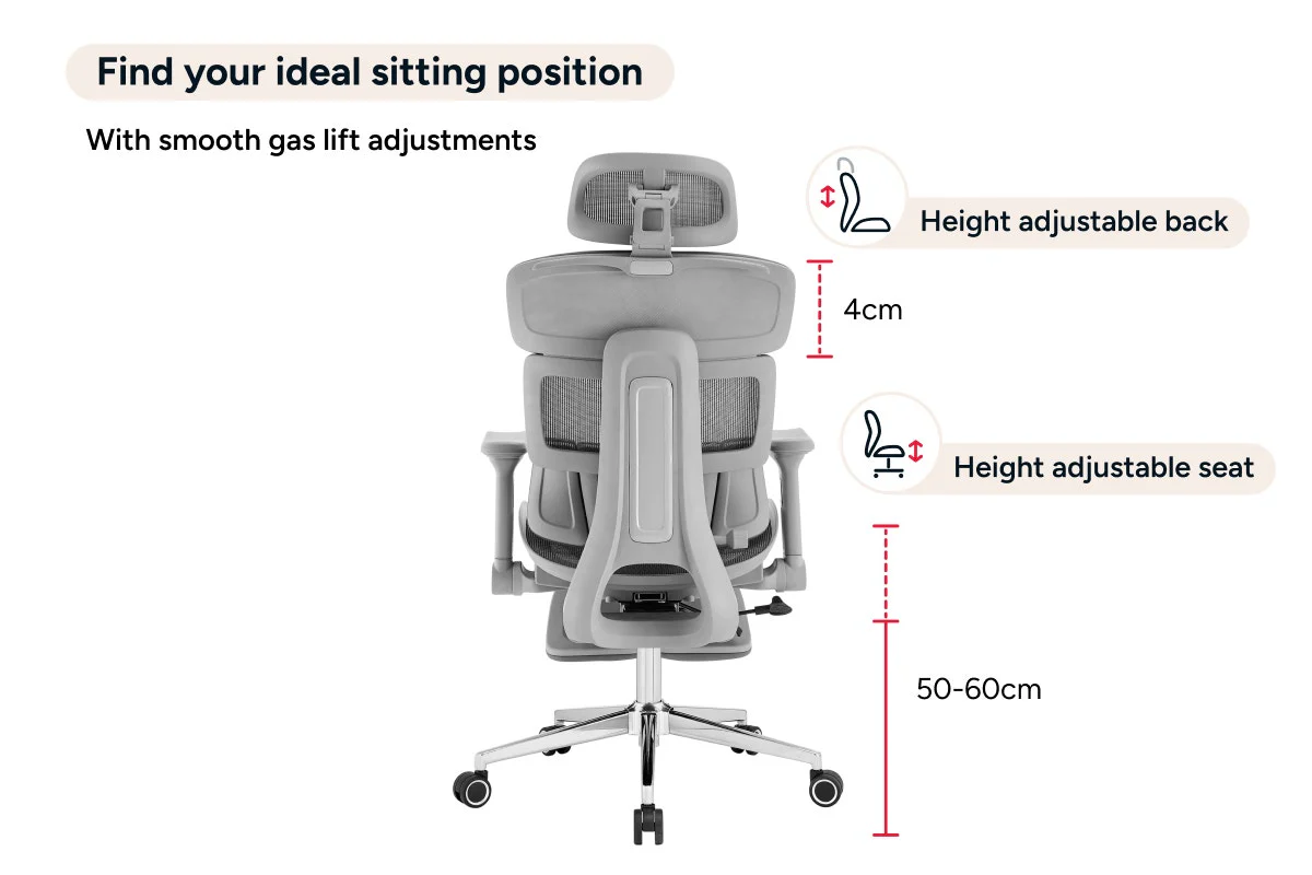 Ergolux Pro Max Ergonomic Mesh Office Chair with Footrest Grey - Image 8