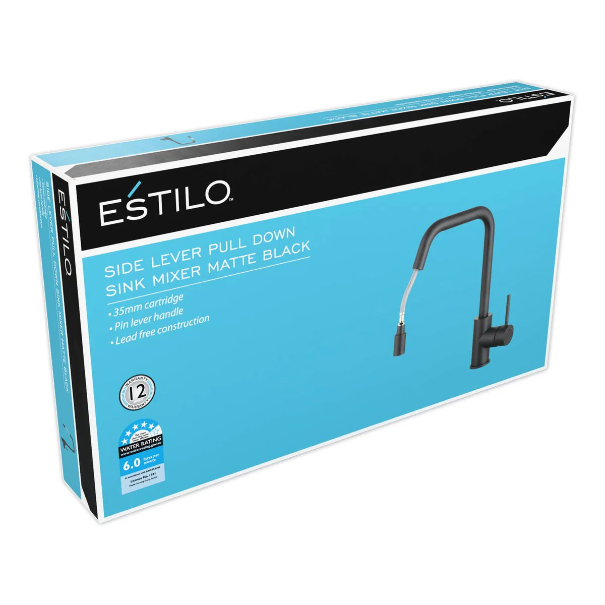 Estilo 35mm Matte Black Side Lever Pull Down Sink Mixer - Ergonomic Handle - Water Efficient - Image 2