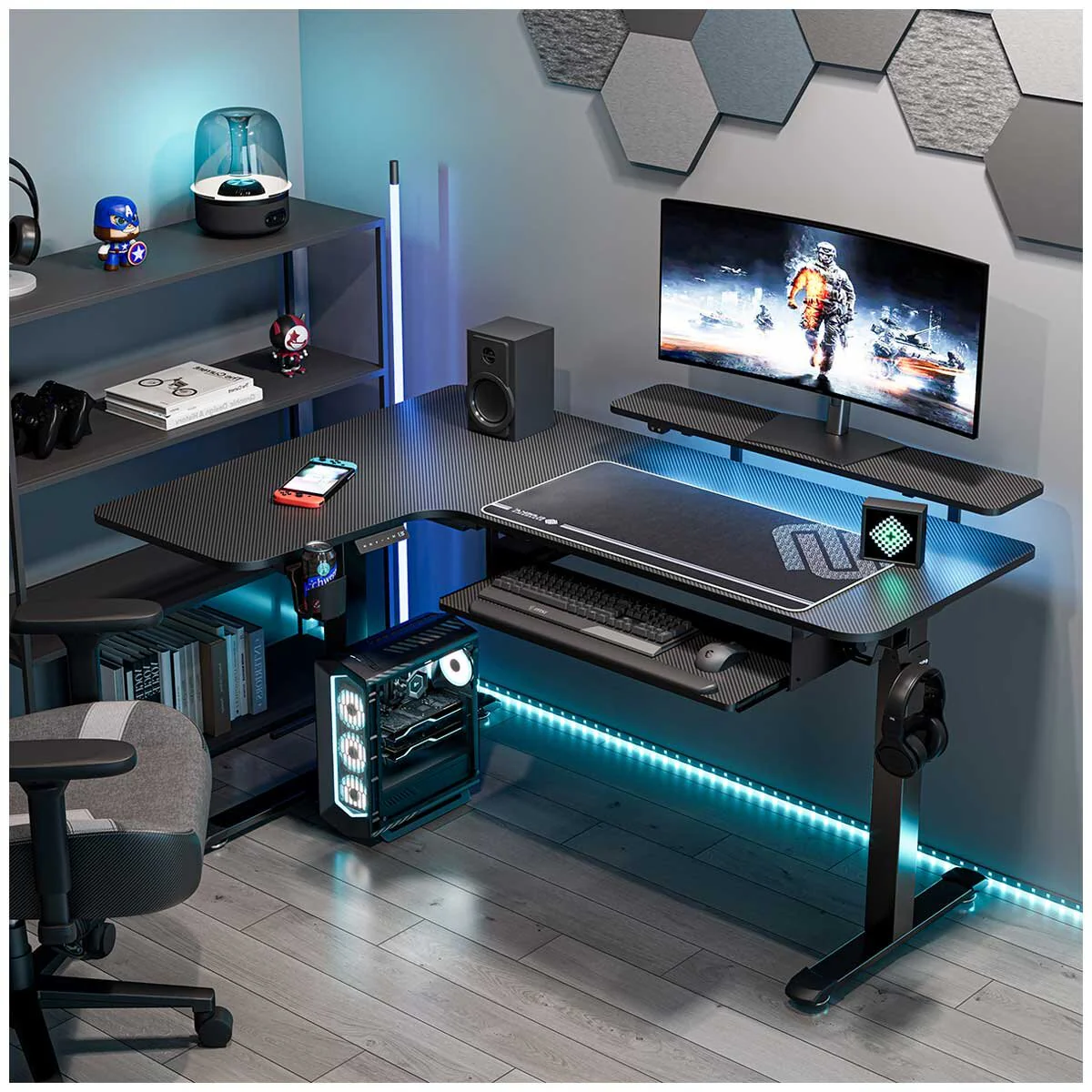 Eureka L Shaped Electric Standing Desk Left Side ERK-L60L-B-PRO-US Black