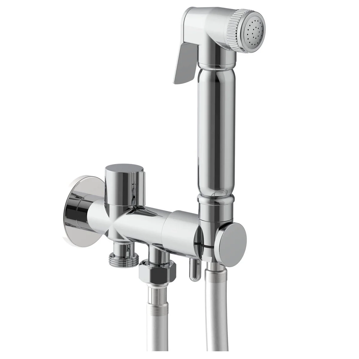 Evekare 1 2m Chrome Bidet Spray Kit with Diverter Holder - Lead-Free - Dual Shut-Off Valve