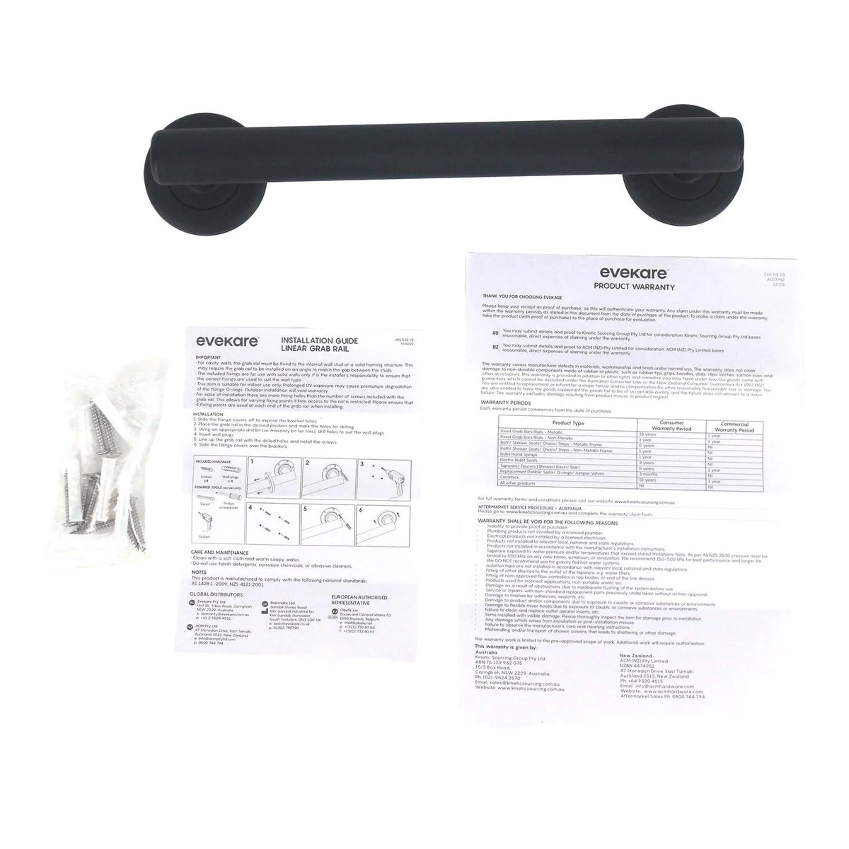 Evekare 300mm Matte Black Linear Grab Rail - Stainless Steel - 250kg Support - Image 3