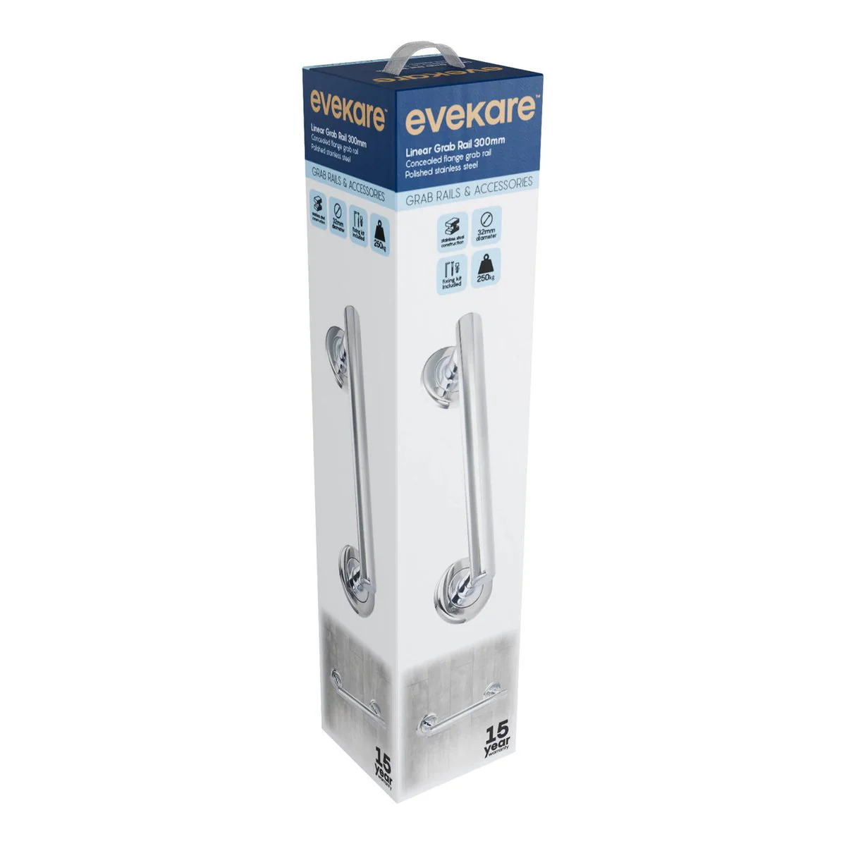 Evekare 300mm Polished Stainless Steel Linear Grab Rail - Durable Support - Image 2