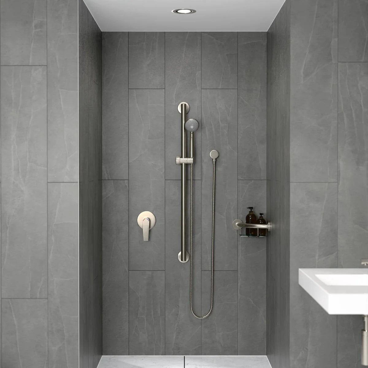 Evekare 32 x 900mm Grab Rail & 3 Function Shower - Brushed Nickel - Safety & Accessibility - Image 4