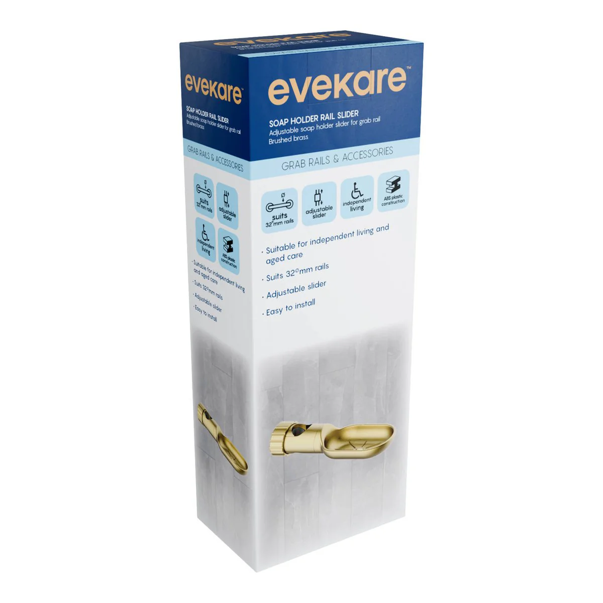 Evekare 32mm Brushed Brass Soap Holder - Adjustable - Easy Install - Image 2