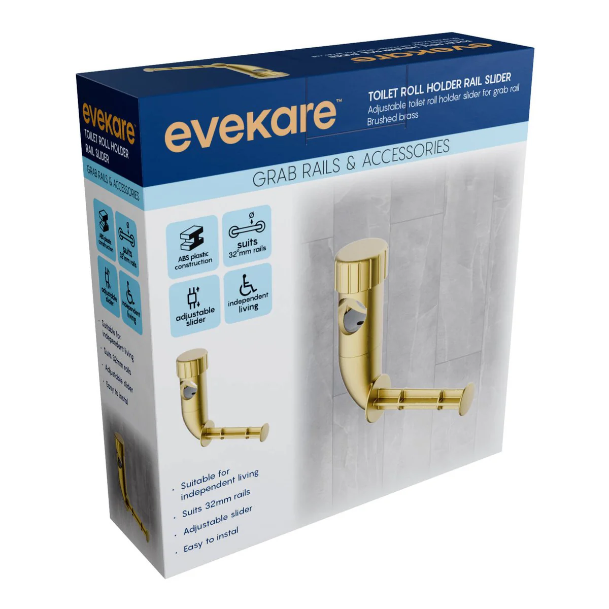 Evekare 32mm Brushed Brass Toilet Roll Holder - Adjustable - Easy Install - Image 2