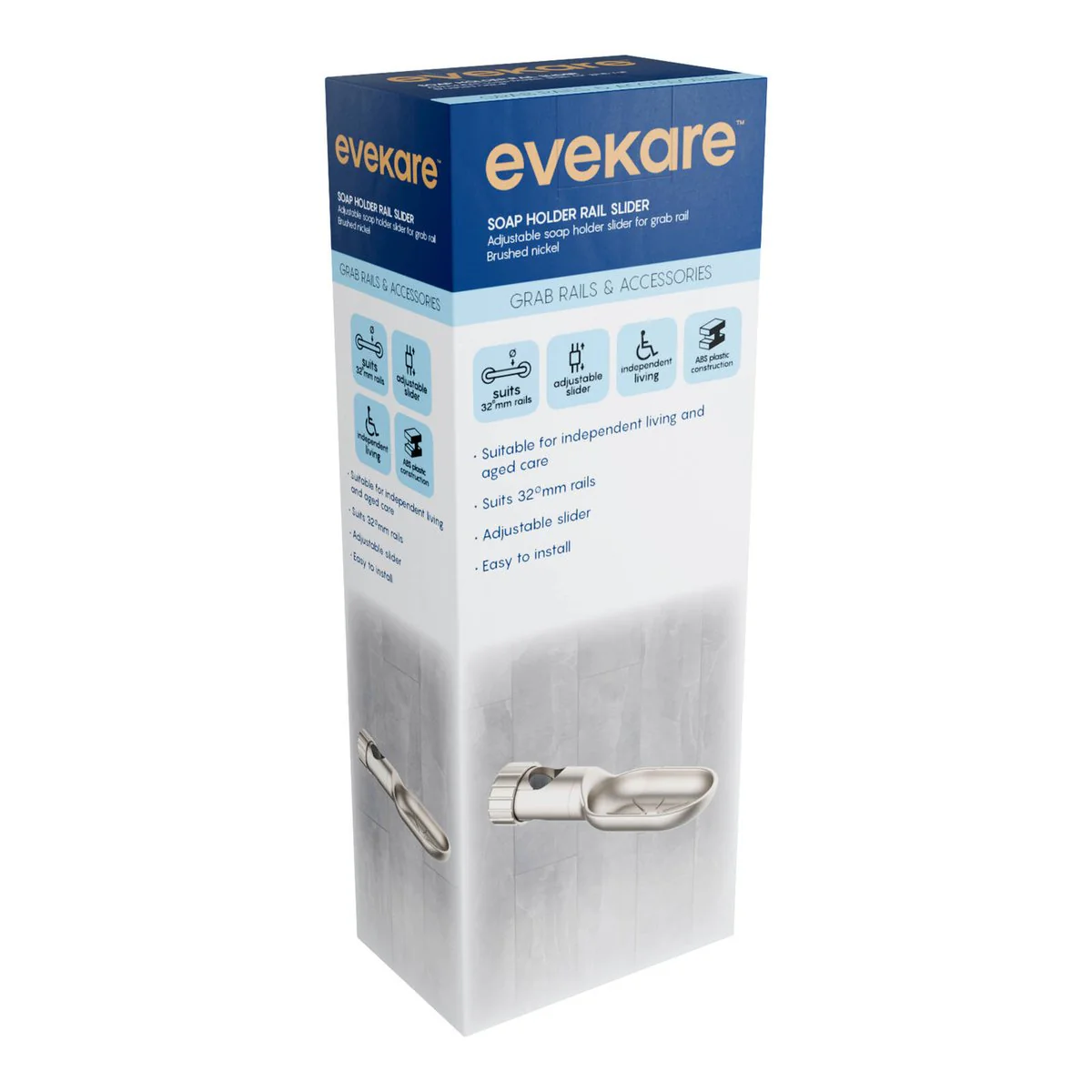 Evekare 32mm Brushed Nickel Soap Holder - Adjustable - Easy Install - Image 2
