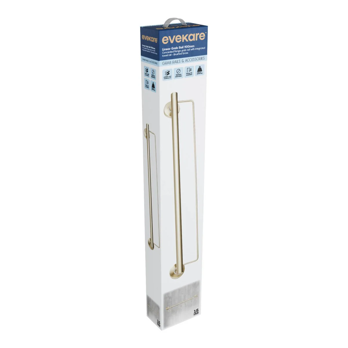 Evekare 900mm Brushed Brass Towel Rail with Grab Rail - Durable Support - Image 2