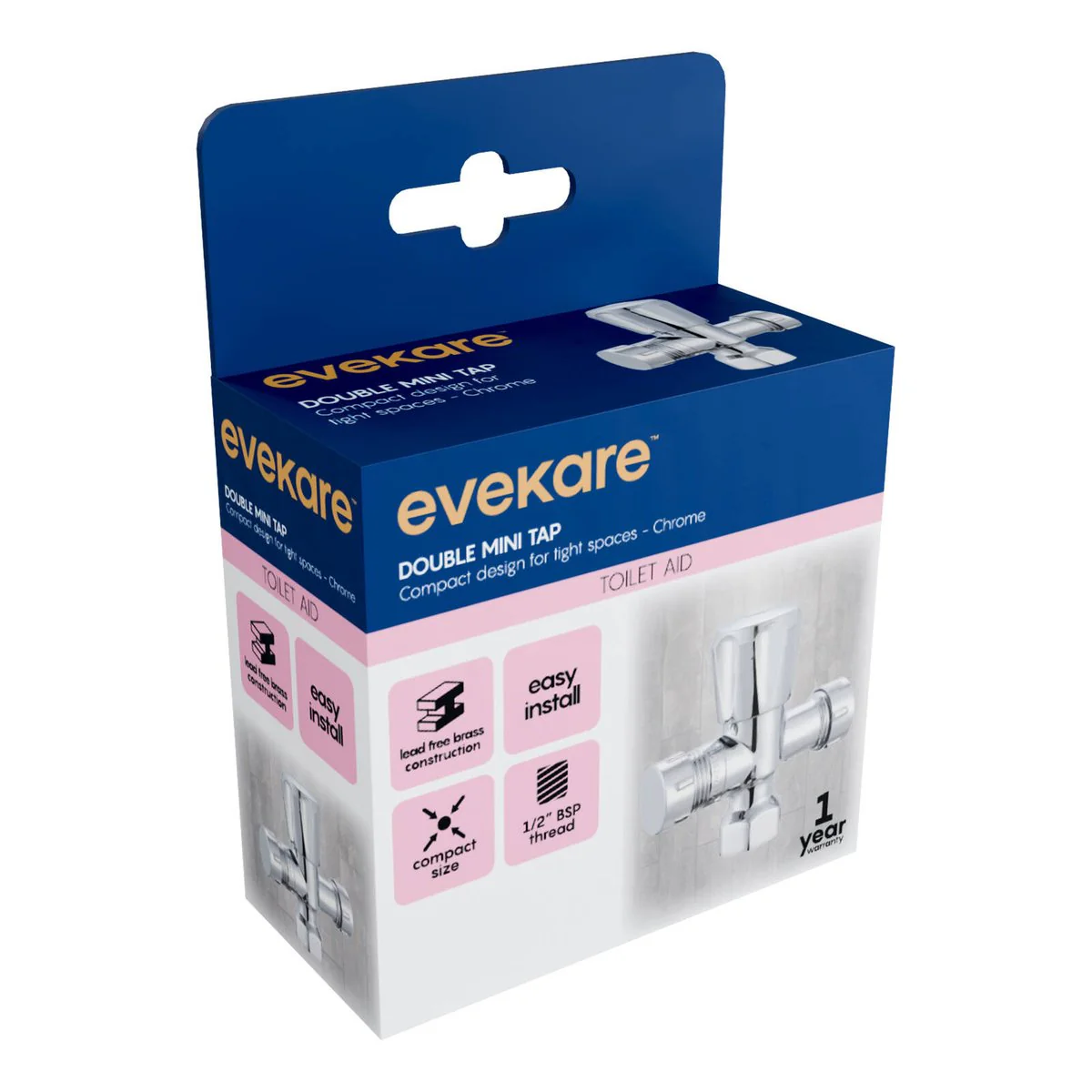 Evekare Chrome Double Mini Cistern Stop Tap 15 x 15mm - Compact Design - Dual Outlet - Image 4