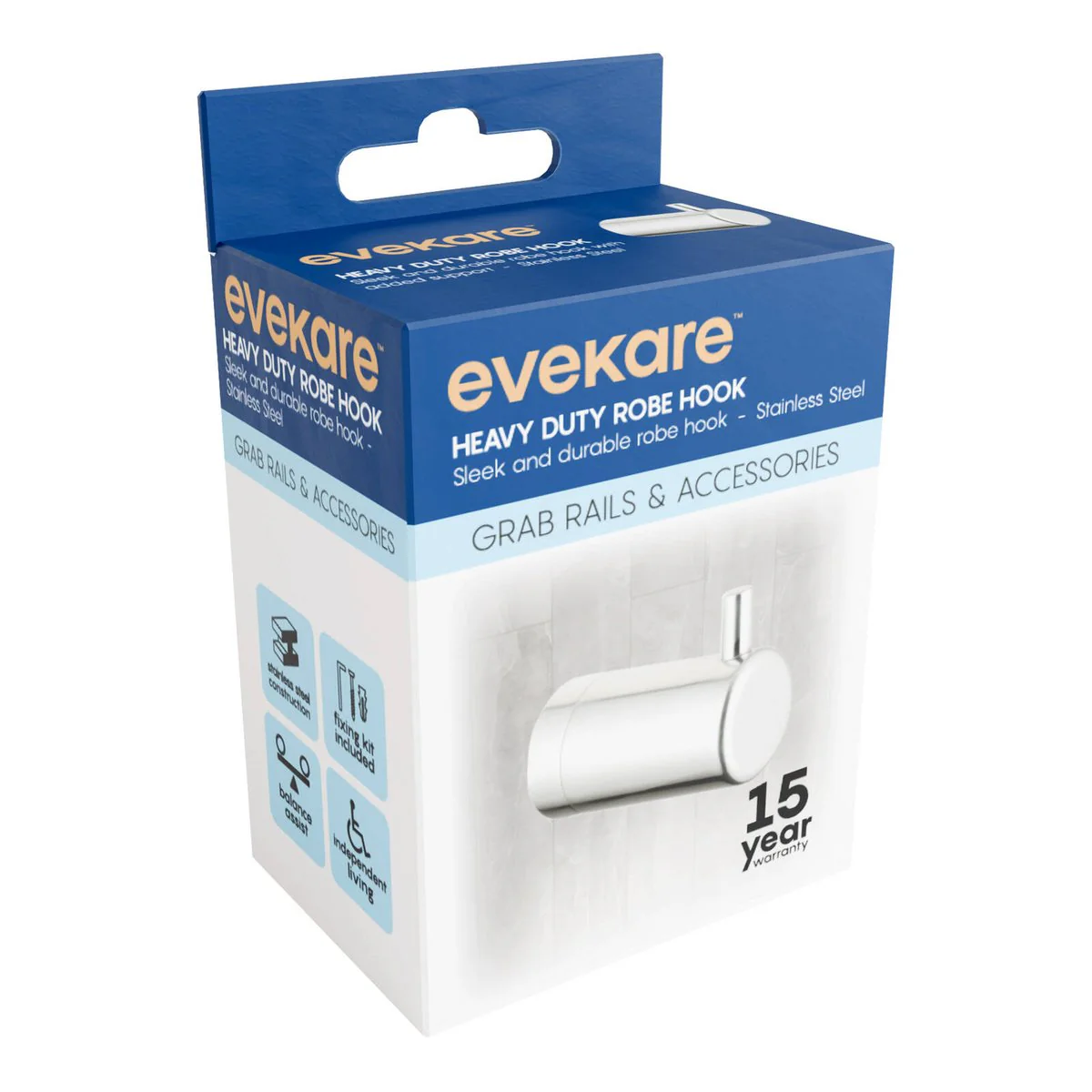 Evekare Stainless Steel Heavy Duty Robe Hook - 70mm x 50mm x 90mm - Brushed Brass - Image 2