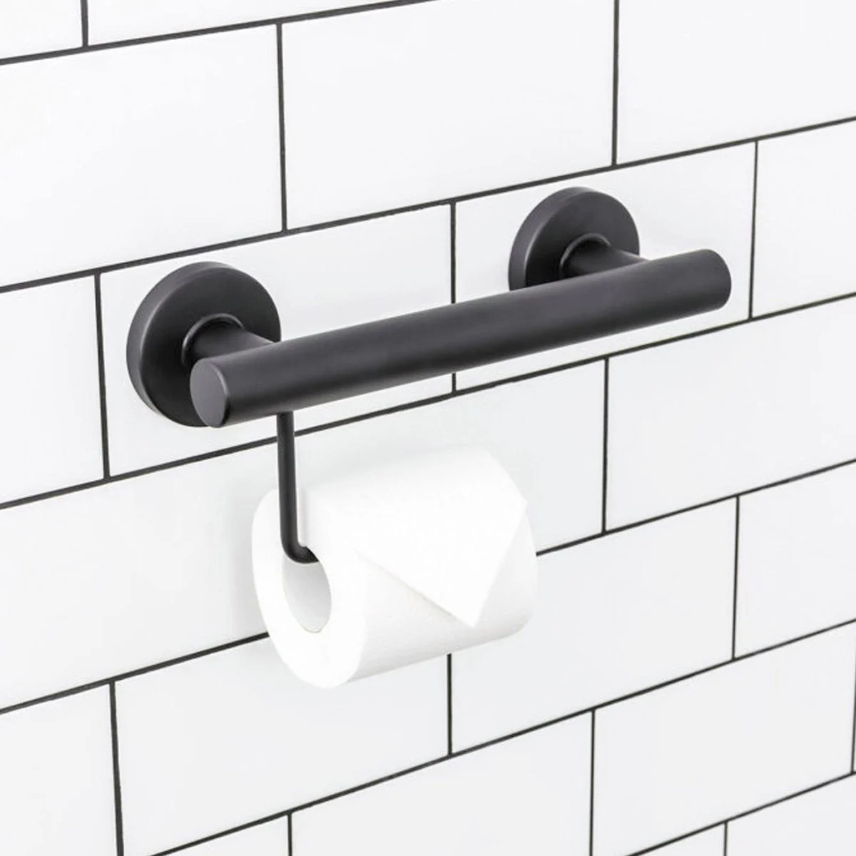 Evekare Black Toilet Roll Holder Grab Rail - 300mm - 250kg Capacity - Image 2